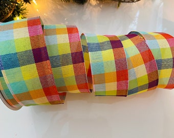 2.5” Multicolor Plaid Checkered Canvas Wired Ribbon #2204 - Sold By The Yard