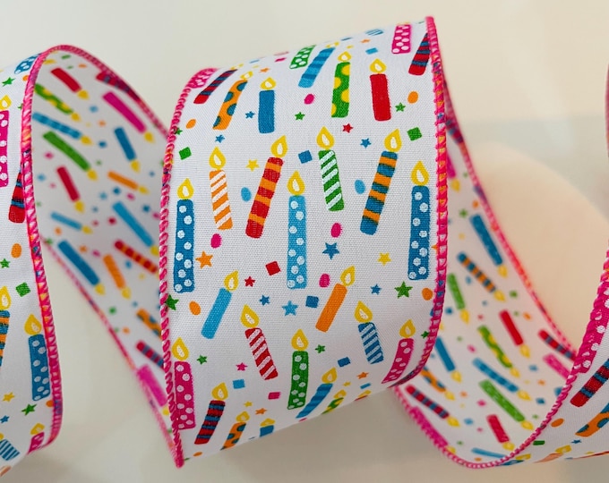 2.5" Colorful Birthday Candles Wired Ribbon