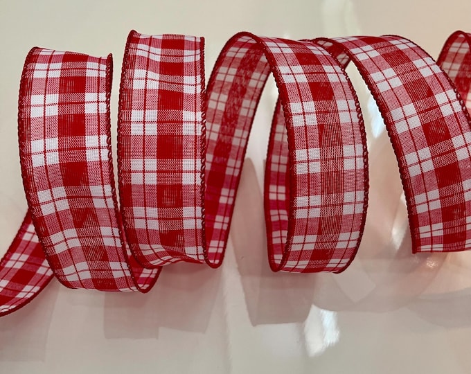 1.5” Red & White Plaid Wired Ribbon