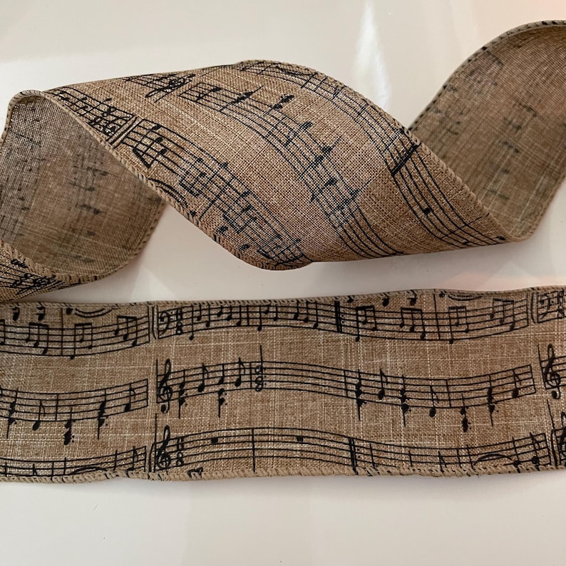 Music Note Ribbon Pattern 2.5” Beige & Black Music Note Wired Ribbon - Sold by the Yard - Etsy