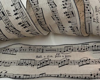 4” Music Note Wired Ribbon: Black & Cream - Sold By The Yard