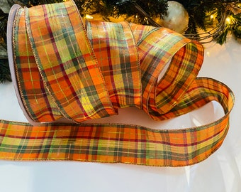 2.5" Metallic Orange & Green Wired Ribbon #32 - Sold By The Yard