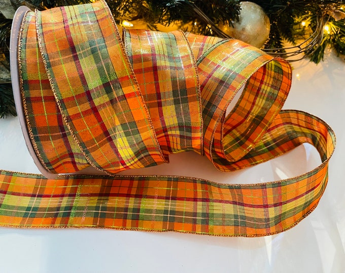 2.5" Metallic Orange & Green Wired Ribbon #32 - Sold By The Yard