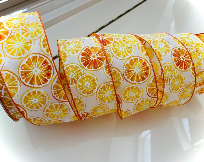 2.5” Orange Slices Wired Ribbon: Orange, Yellow, White #224 - Sold By The Yard