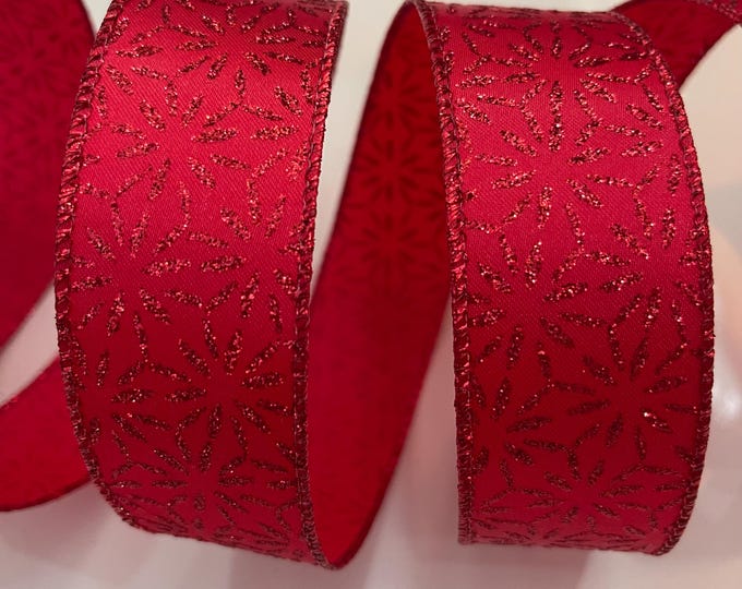 1.5” Red Glitter Wired Ribbon