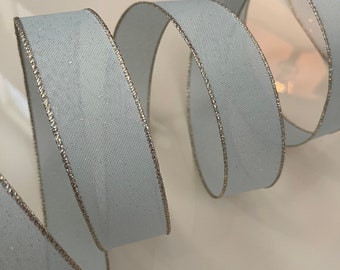 1.5” Light Blue Wired Ribbon With Soft Silver Sparkles Throughout - Sold By The Yard