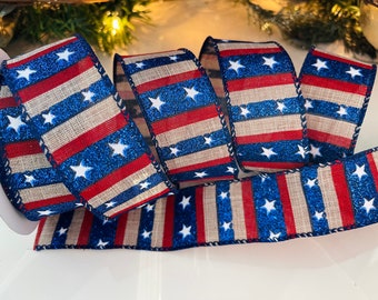 1.5" Stars & Stripes Sparkle Wired Ribbon #15 - 10 Yard Roll