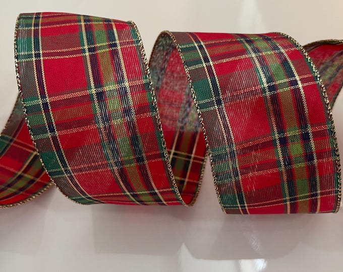 2.5” Christmas Plaid Wired Ribbon: Red, Green, Blue, Gold