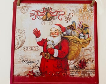 5” Square Tin Christmas Santa Wreath Sign - Perfect for Adding the Finishing Touch to your Wreath