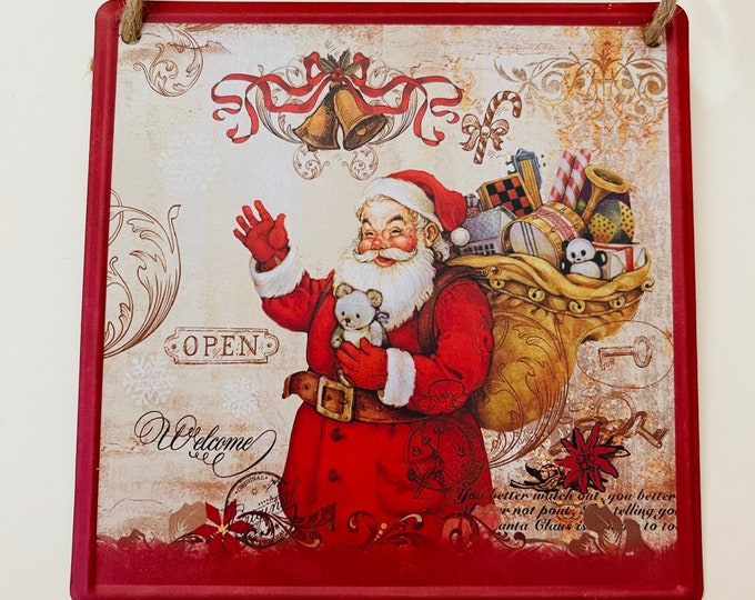5” Square Tin Christmas Santa Wreath Sign - Perfect for Adding the Finishing Touch to your Wreath