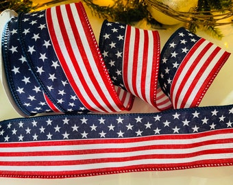 2.5" American Flag Wired Ribbon Stars & Stripes #31 - 10 Yard Roll