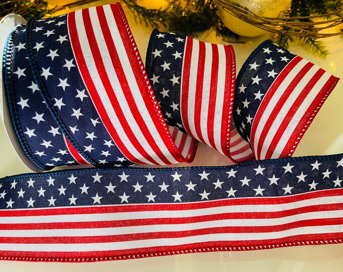 2.5" American Flag Wired Ribbon Stars & Stripes #31 - 10 Yard Roll