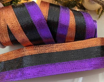 2.5" Metallic Purple, Copper, & Black Wired Ribbon #603 - 10 Yard Roll