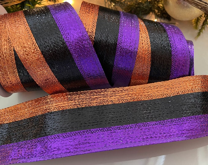 2.5" Metallic Purple, Copper, & Black Wired Ribbon #603 - 10 Yard Roll