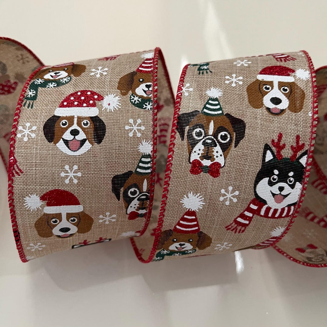 2.5” Cute Christmas Dogs Wired Ribbon - Etsy