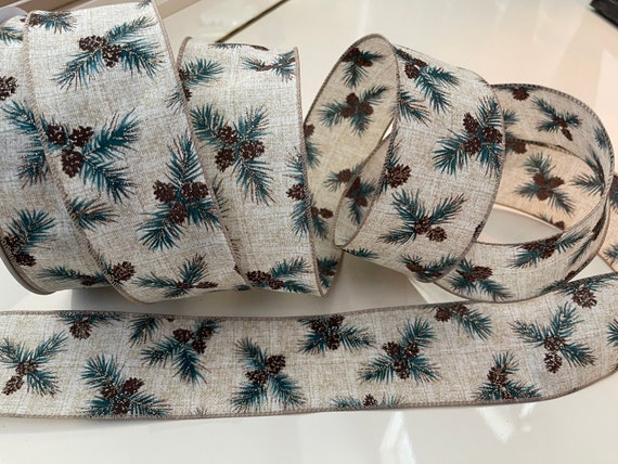 Melrose International Pine and Pinecone Print Wired Ribbon (Set of 2) main image 0