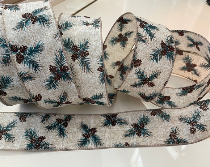 2.5" Glittery Pinecone Wired Ribbon - Perfect for Gift Wrapping, Wreaths, Decor & Much More! #442 - Sold By The Yard