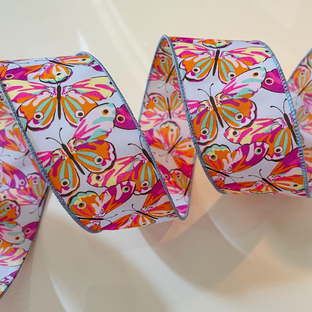 2.5” Colorful Butterflies Wired Ribbon - Etsy