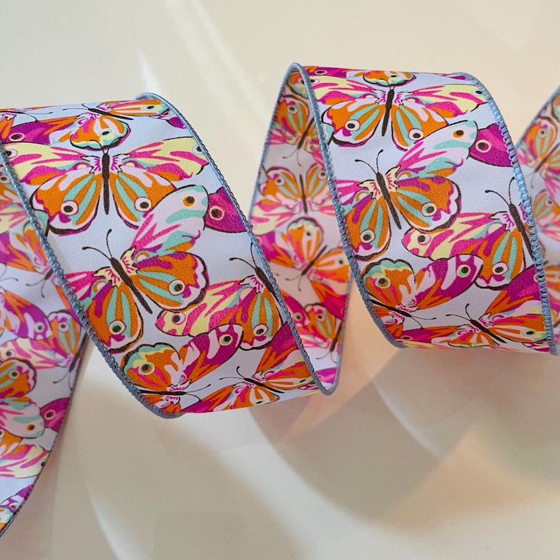 2 Butterfly Ribbons 2.5” Colorful Butterflies Wired Ribbon - Etsy