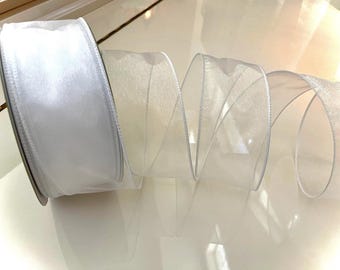 2.5” Sheer White Wired Ribbon - Sold By The Yard