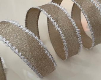 1.5” Beige Wired Ribbon With White Fuzzy Edge #736 - Sold By The Yard