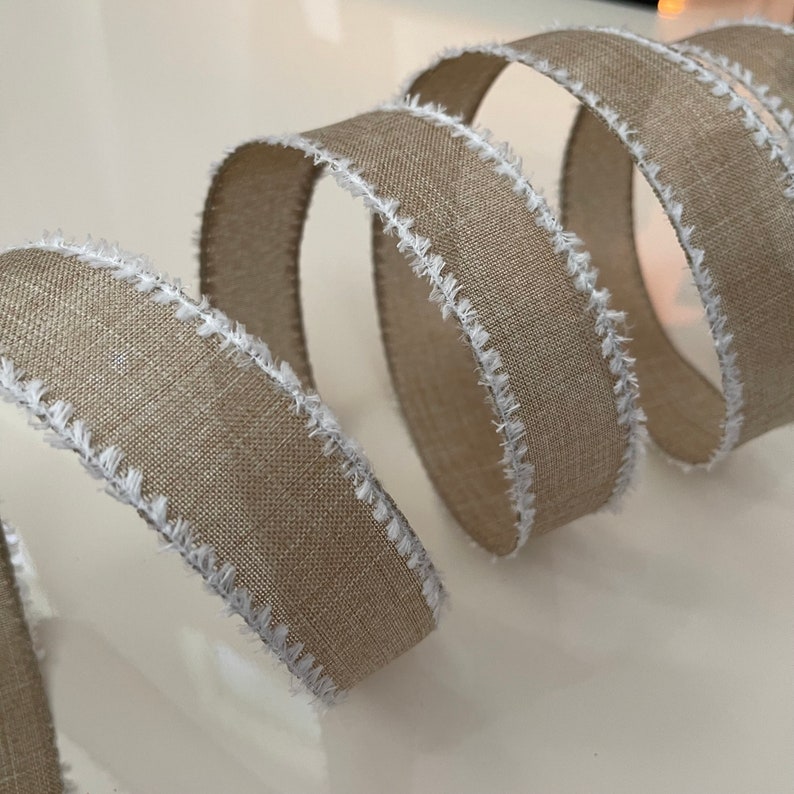 Party Ribbon Fuzz 1.5” Beige Wired Ribbon With White Fuzzy Edge #736 - Sold by the Yard ...