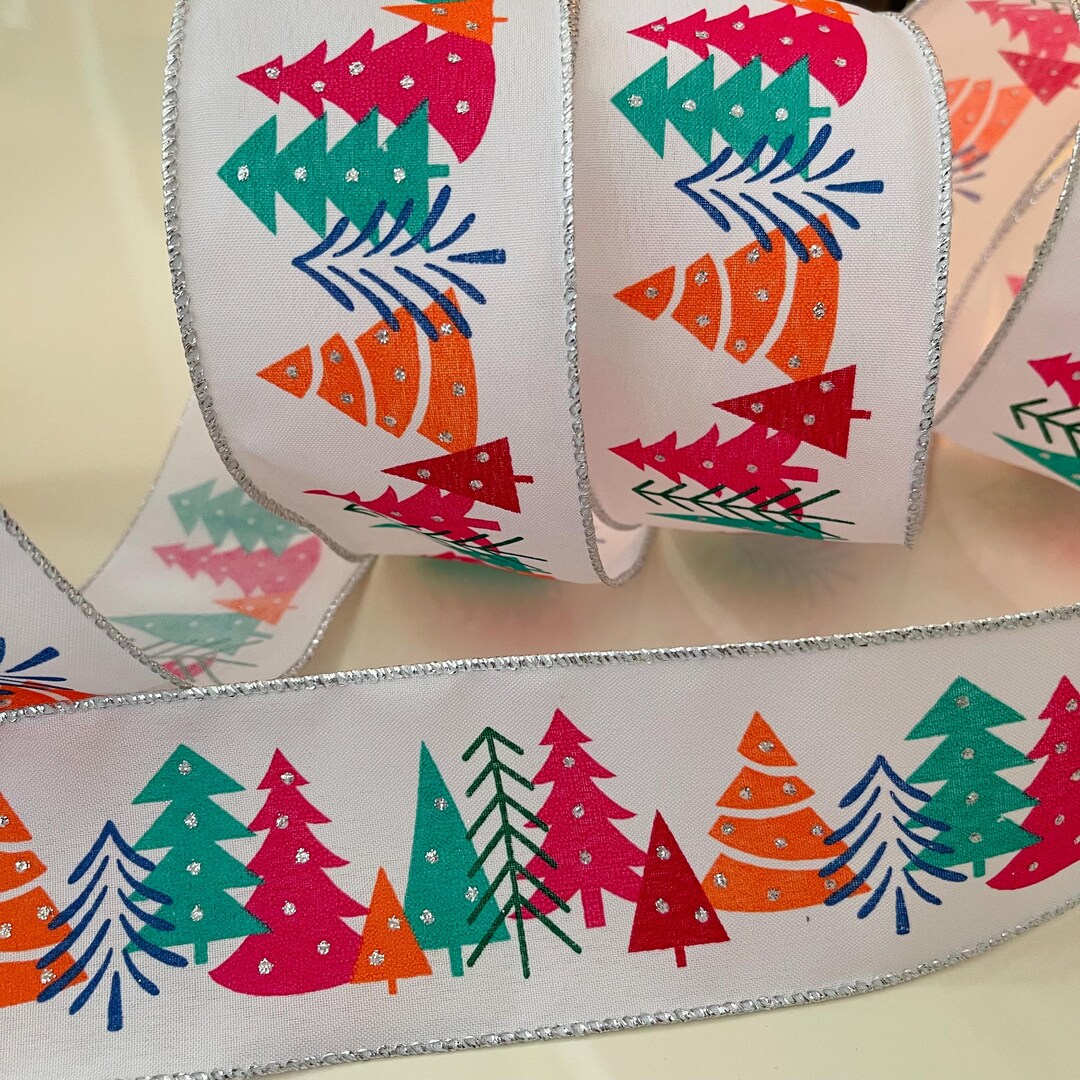 2.5” Colorful Christmas Trees Wired Ribbon - Sold by the Yard - Etsy