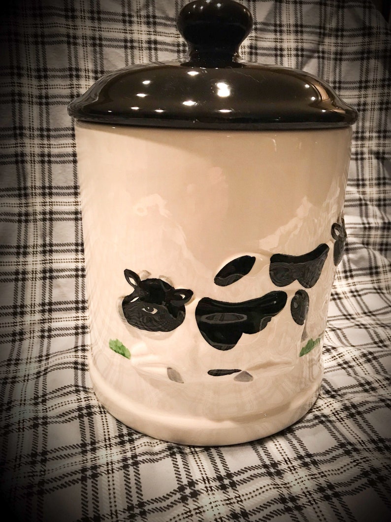 Vintage Black & White Cow Cookie Jar Etsy