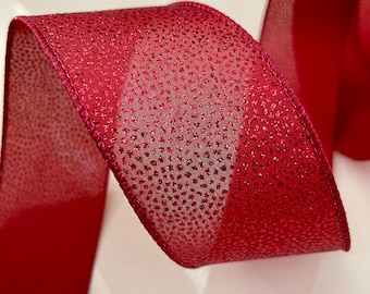 2.5” Ruby Red Glitter Dot Wired Ribbon - Sold By The Yard