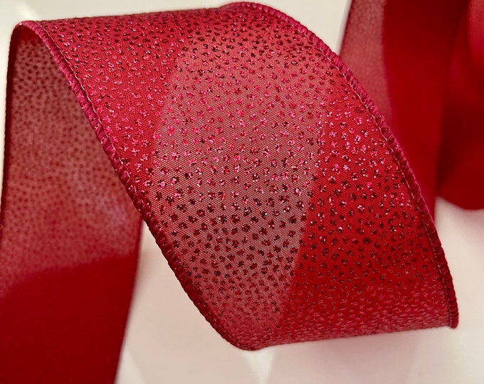 2.5” Ruby Red Glitter Dot Wired Ribbon - Sold By The Yard