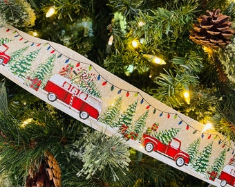 2.5” Christmas Wonderland Retro Trucks & Vans Wired Ribbon - Sold By The Yard