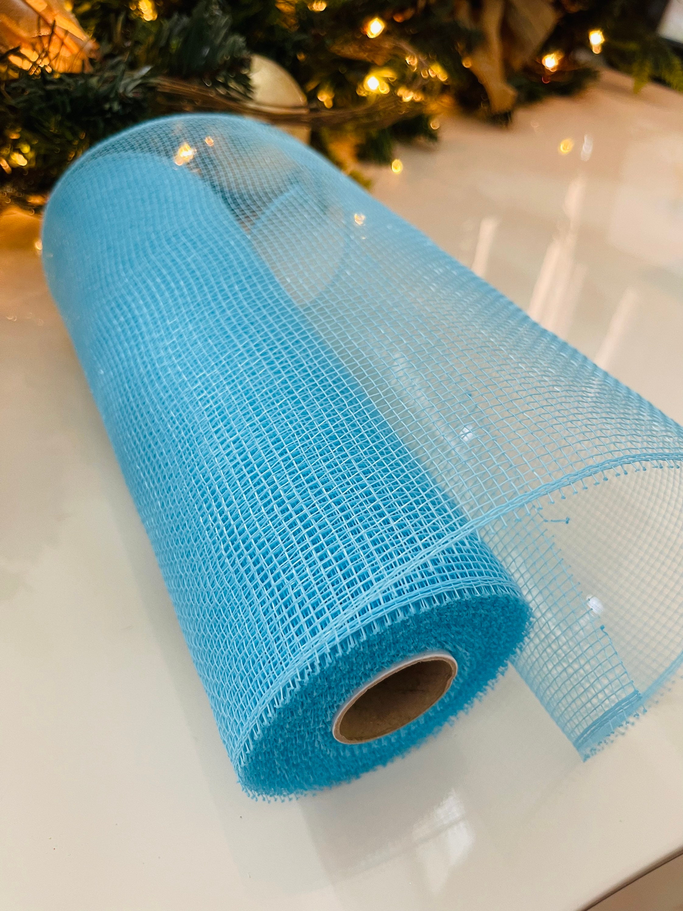 Turquoise Teal Blue 5.5 Wide Deco Metallic Foil Mesh Ribbon Roll