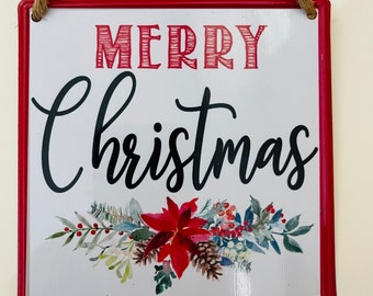 5” Square Tin Merry Christmas Wreath Sign - Perfect for Adding the Finishing Touch to your Wreath
