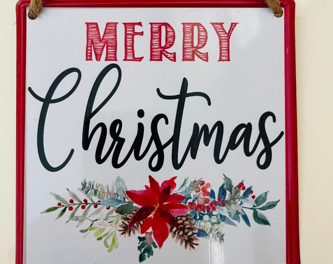 5” Square Tin Merry Christmas Wreath Sign - Perfect for Adding the Finishing Touch to your Wreath
