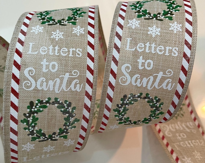 2.5” Christmas Wreaths & Snowflakes -Letters To Santa Wired Ribbon: Red, Green, White, Beige #949