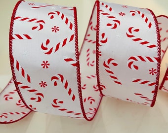 2.5” Red & White Candy Cane Wired Ribbon - Sold By The Yard