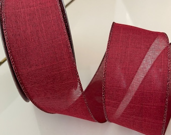 2.5” Dark Red Wired Ribbon - Sold By The Yard