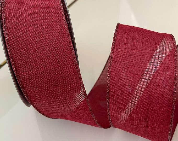 2.5” Dark Red Wired Ribbon - Sold By The Yard
