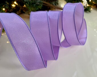 1.5” Lavender Glitter Misted Wired Ribbon #142 - Sold By The Yard