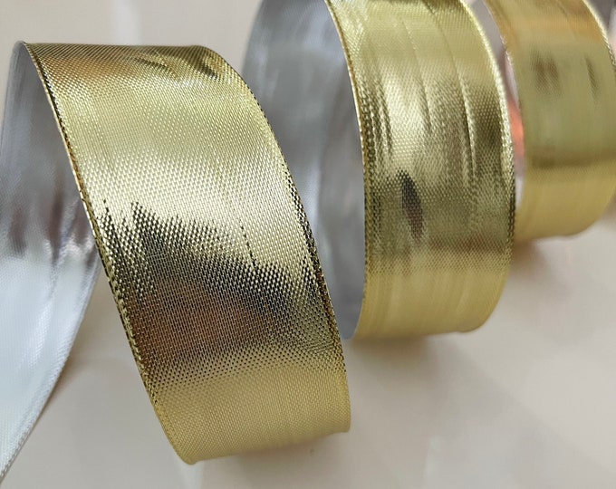1.5” Reversible Gold & Silver Wired Ribbon - Sold By The Yard