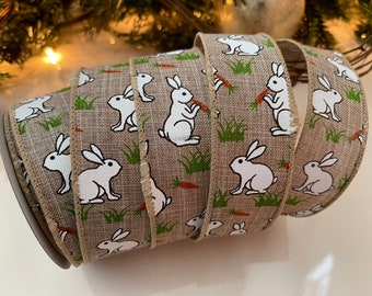 1.5” Easter Bunny Burlap Wired Ribbon - 10 Yard Roll #993
