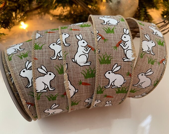 1.5” Easter Bunny Burlap Wired Ribbon - 10 Yard Roll #993