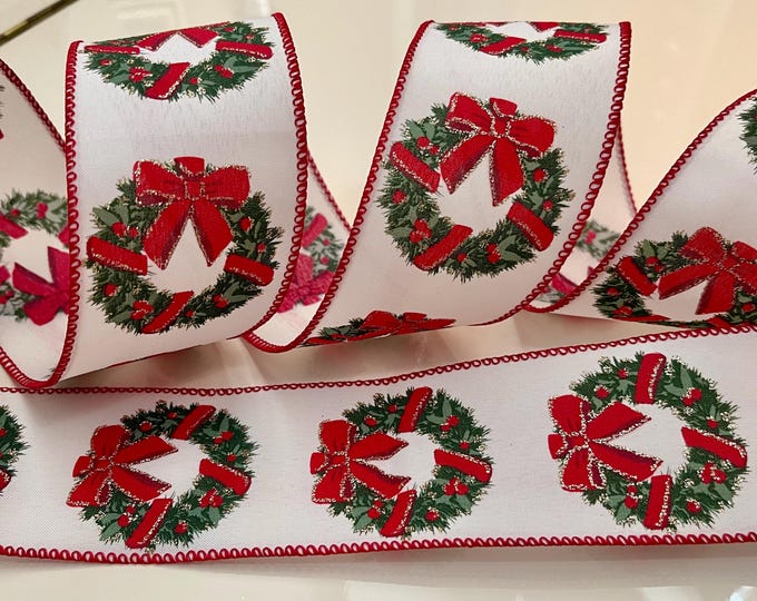 2.5” Sparkly Christmas Wreaths Wired Ribbon