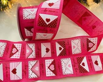 10 Yard Roll - 2.5” Pink With Valentines Letters Wired Ribbon - Perfect for Gift Wrapping, Wreaths, Decor & Much More!