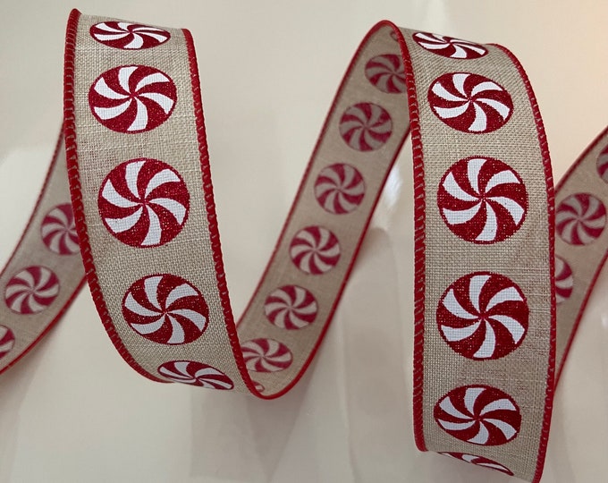1.5” Red & White Glitter Peppermint Wired Ribbon #771 - Sold By The Yard
