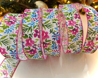 1.5” Flower Pattern Wired Ribbon - Sold By The Yard
