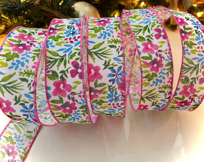 1.5” Flower Pattern Wired Ribbon - Sold By The Yard