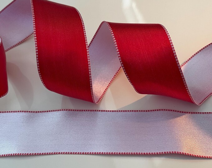 1.5” Red & White Reversible Wired Ribbon