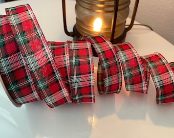 1.5” Red & Green Plaid Wired Ribbon - Sold By The Yard