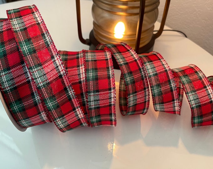 1.5” Red & Green Plaid Wired Ribbon - Sold By The Yard